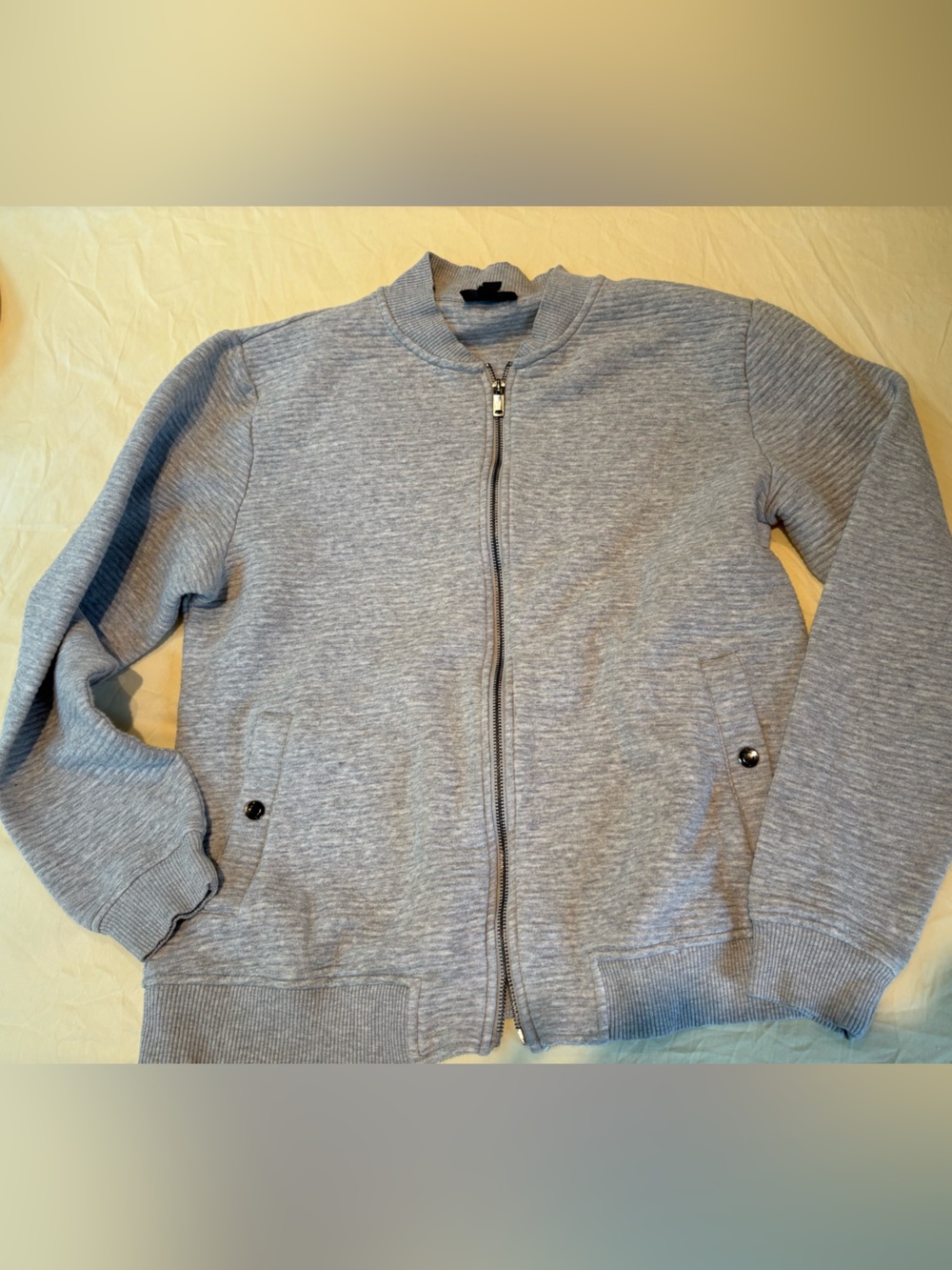 Magaschoni Man Ribbed Grey Zip Jacket Sweatshirt Pockets Snaps Small